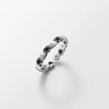 100% Tömör 925 Sterling Ezüst Resiazble Gyűrűk Fekete Aranyos Szív Alakú Drágakő, Kristály Retro Stílusú Elegáns Női Ékszerek