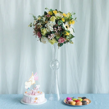 12db), Elegáns, magas, áttetsző akril kristály oszlop virág állvány asztali esküvői asztaldísz AB0205