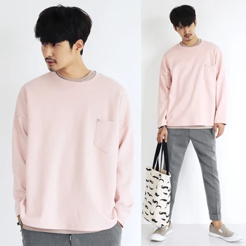 2021 tavaszi Anglia stílus Egyszerű édes rózsaszín pulóver férfi alkalmi laza fedezeti férfi pulóver,méret: M-XXL