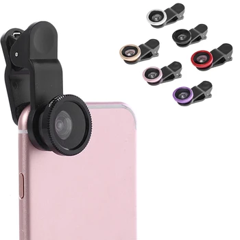 3 az 1-ben Széles Látószögű Makró Halszem Kamera Lencse Készlet Mobil Telefon halszem Objektívek Klip 0.67 x Univerzális iPhone Samsung Xiaomi