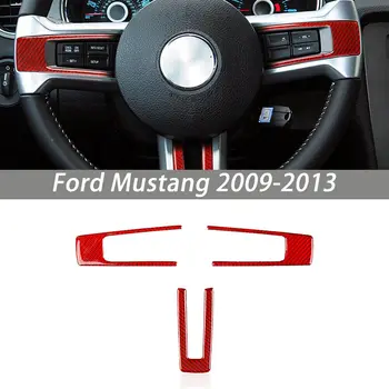 3Pcs Piros Szénszálas Kormánykerék Panel Fedél Trim Ford Mustang 2009-2013
