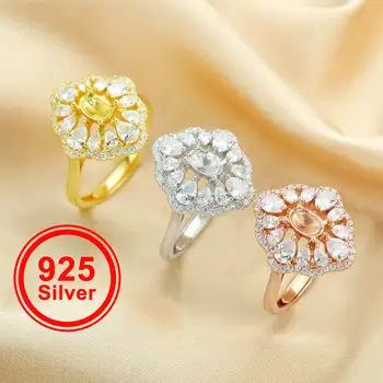 4x6MM Ovális Keret Gyűrű Beállítások,Vintage Stílusú Gyűrű,Virág Szilárd 925 Sterling Ezüst Rózsa Aranyozott Gyűrű,DIY Gyűrű 1294565