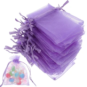 50 Db Mini Ajándék Organza Zsák Party Kellék Táskák Csomagolás Húzózsinórral Opcionális Candy Tasak Kis Design Lila