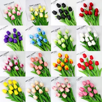 6db 34Cm Tulipán Mesterséges Virág Dekoráció Tulipán Csokor Hamis Virág DIY virágdíszek, Menyasszonyi Otthon Kert Dekoráció
