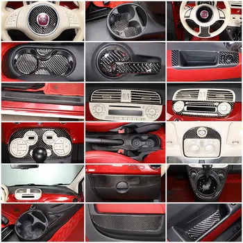 A Fiat 500 2011-19 igazi Szénszálas Autó Felszerelés Panel Központi Eszköz, Berendezés Matrica Belső beállítása Autós Tartozékok（Puha Szén -）