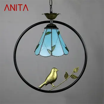 ANITA Tiffany Üveg Medál Lámpa LED-es Évjárat Kreatív Egyszerű Kínai Lóg Fény Haza, Étkező, Erkély, Folyosó
