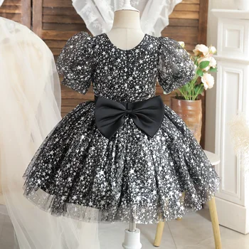 Fiúk sequin hercegnő ruha, a lányok íj ujjú ruha 1-től 5 éves szülinapi esküvői ruha, újszülött keresztség ruhával