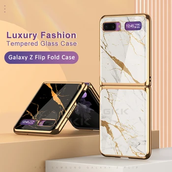 GKK Edzett Üveg Borítás Fold tok Samsung Galaxy Z Flip 3 4 5G Luxus Minta védőburkolat Samsung Z flip3 4 Eset