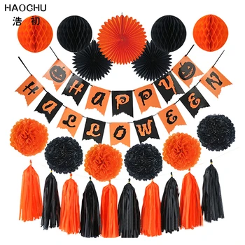 HAOCHU 24pcs/set Halloween Dekoráció Ablak Falra Tag Narancs, Fekete Papír Honeycomb Labdát Horro Téma Party Kellékek