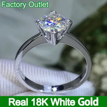 Igazi 18K Fehér Arany Gyűrű Női Eljegyzés, Évforduló Fél Gyűrűt Kerek Moissanite Gyémánt Klasszikus Trendi 1 2 3 4 5 Ct.