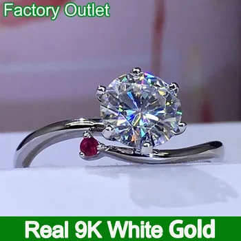 Igazi 9K Fehér Arany Gyűrű Női Eljegyzés, Évforduló Fél Gyűrűt Kerek Moissanite Gyémánt Klasszikus Trendi 1 2 3 4 5 Ct.
