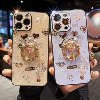 Korea 3D Szerelem Léggömb Gyémánt Gyűrű Jogosultja Galvanizáló Telefon tok iPhone 14 13 12 11 Pro MAX + Plus 6 7 8 X XS XR Puha hátlap