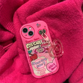 Koreai Lányos Cseresznye Lógó Lánc Szerelem Kulcstartó Aranyos Telefon tok iPhone 14 14Pro 13 12 11 Pro Max-X S XR 7 8 Plusz SE3 Borító