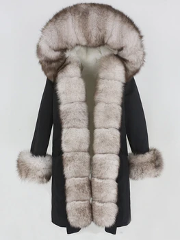 MENINA BONITA X-hosszú Télikabát Vízhatlan Felsőruházat Valódi Szőrme Kabát Téli Kabát a Nők Természetes Róka Prém Hood Felsőruházat Levehető Új