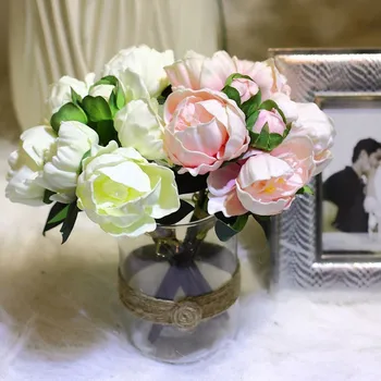 Természetes Érintés Mesterséges Virág PU Bazsarózsa Rügyek Flores Menyasszony Kezében Csokor Haza Dekoratív Dísz 20 Csomag
