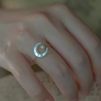 VENTFILLE Arany Színű Hold Gyűrű a Nők Lány Születésnapi Ajándék koreai Divat Kagyló Gyöngy Ékszerek Dropshipping Nagykereskedelmi