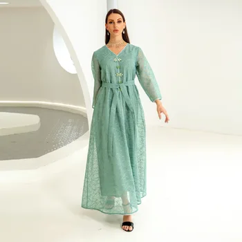 Új Divat Lélegző Mesh Négy Évszak Egyetemes Kézzel készített Gyöngyös Luxus Palást Igazi Lelőtte Modell Ruhát Muszlim Nők