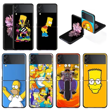Új Összecsukható Mobil Ütésálló Kemény Héj Aranyos Animáció Simpsons Samsung Galaxy Z Flip 3 5G Fekete Fundas Telefon Esetében