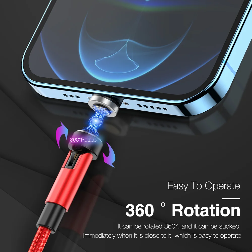 540 Forgatás Mágneses Kábel-Gyors Töltés Mágnes Töltő Micro USB-C C Típusú Kábel, Mobil Telefon Vezeték Kábel iPhone Xiaomi Samsung