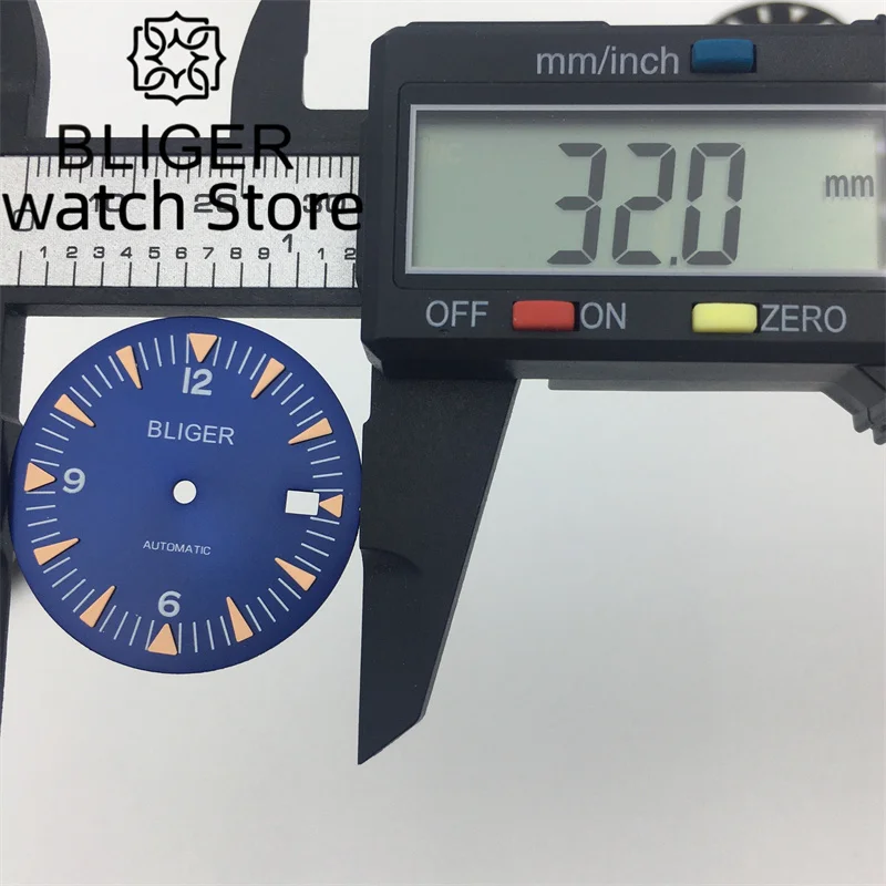 BLIGER 32 mm-es tárcsa óra tartozékok fekete/zöld/kék/zöld világító tárcsát NH35NH36 mozgalom