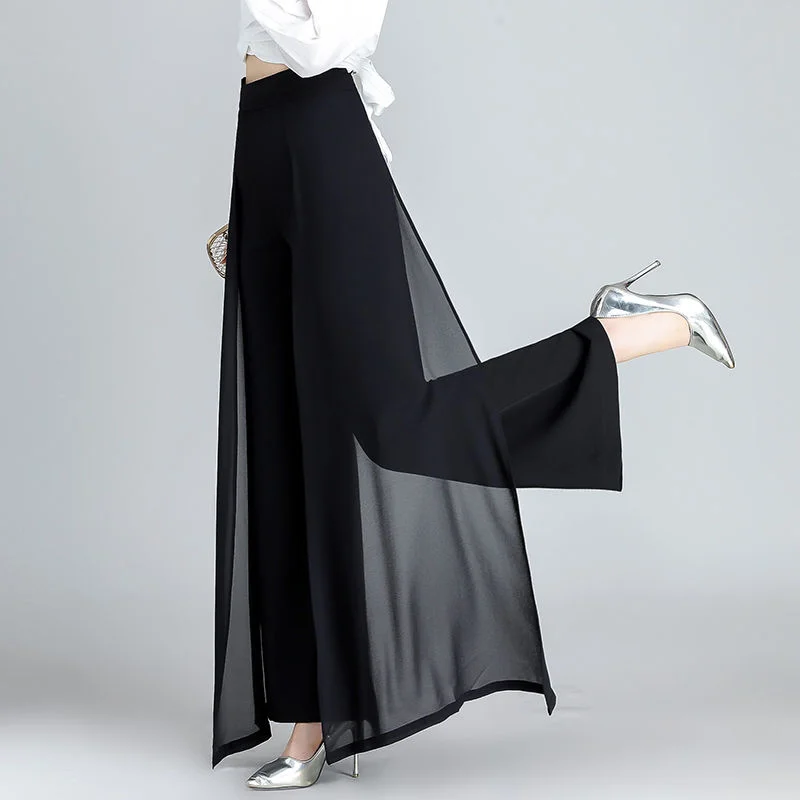 Chiffon Széles Láb Nadrág, Magas Derék Alkalmi Fekete Elegáns koreai Nadrág, Női Ruházat 2023 Új Bő Pantalon Femme streetwear