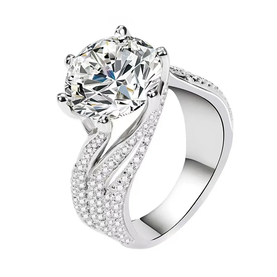 Három Luxus Sor Teljesen Fúrt Vonalak Gyűrűk Női Divat Intarziás 5 Karátos Galamb Tojás Cirkon Esküvő, Eljegyzés, Ékszerek