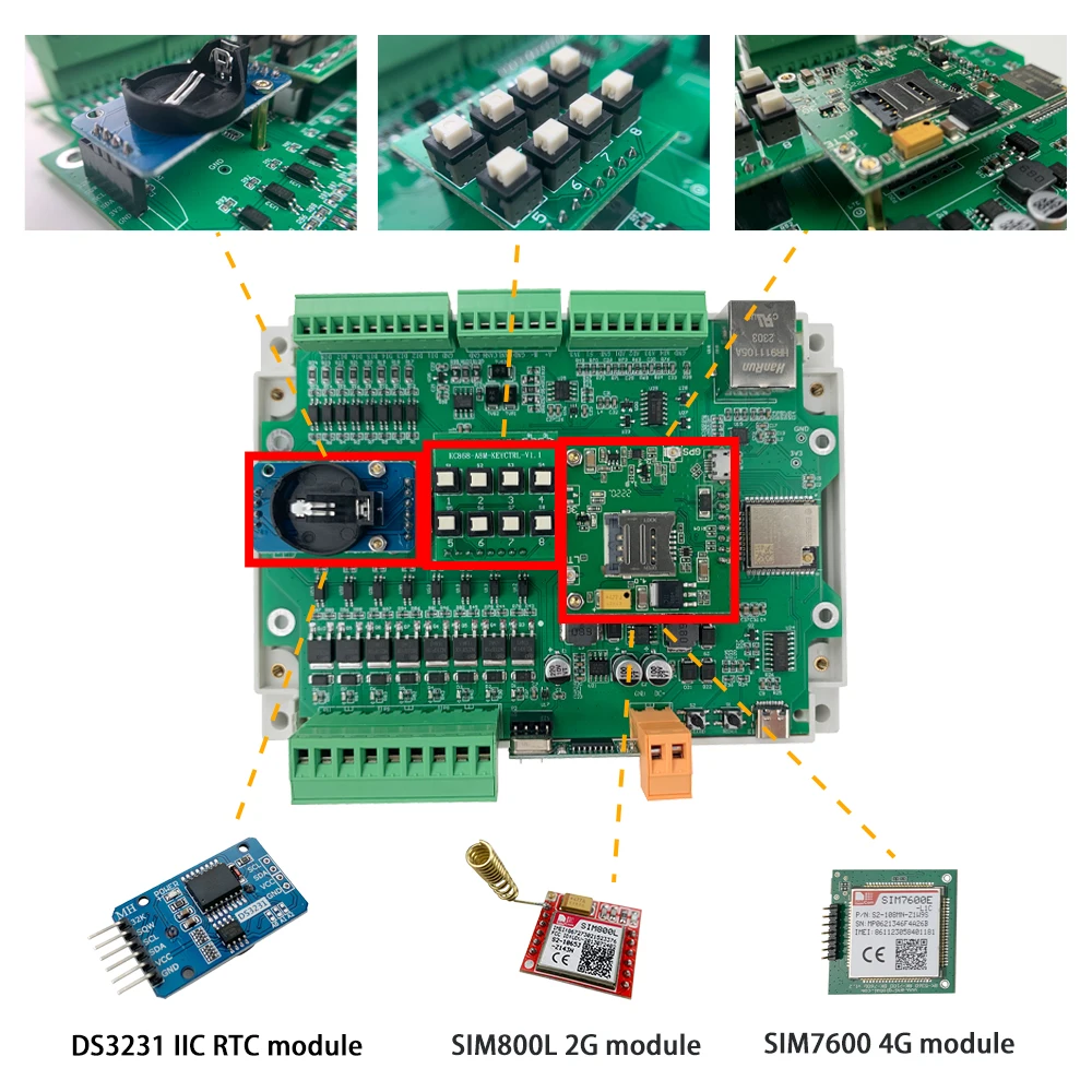 KC868-A8M ESP32 MOSFET IO Testület Wifi/RJ45 Kapcsoló ESPhome Haza Asszisztens Tasmota Arduino IDE 2G/4G GSM Modul IIC Antenna Port