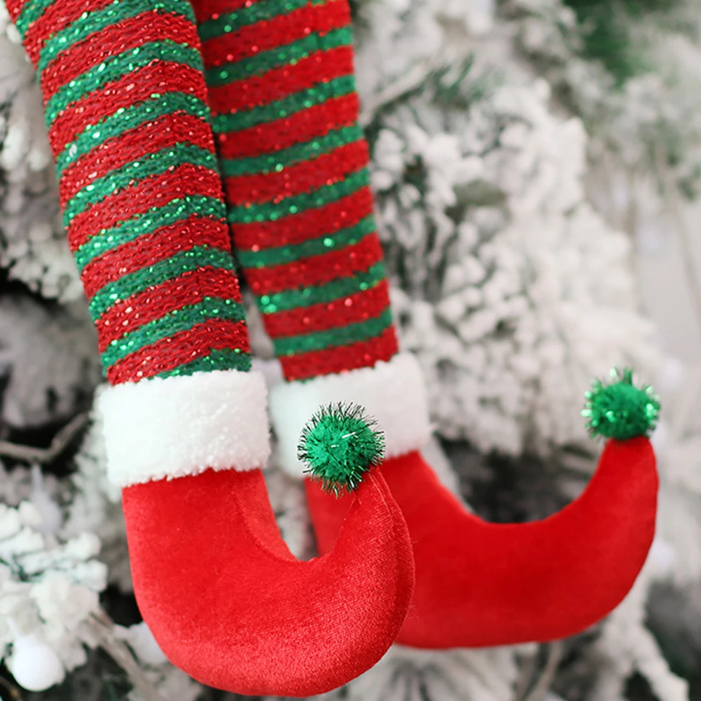 Karácsonyi Manó Lábak Kötött Pamut Karácsonyi Manó Lábak Dekoráció 3D Elf Ragadt a karácsonyfa Aranyos a karácsonyfa Kandalló Autó