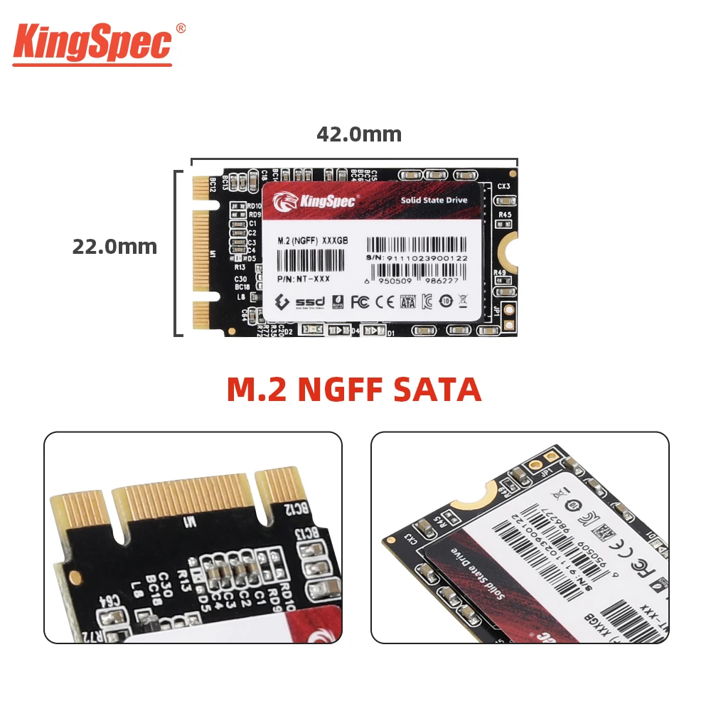 KingSpec M. 2 2 tb-os SSD-1 tb-os 512 gb-os, 256 gb-os Merevlemez 2242mm NGFF Belső szilárdtestalapú Meghajtó 128GB SSD M2-es Merevlemez Laptop, Asztali