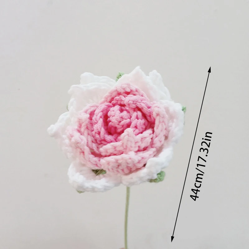 Új Kész Kézzel Készített Gradiens Rózsa Virág Horgolt Esküvői Mesterséges Virág, Mosható Pamut Fonal Kötés Virág Haza Váza Deco